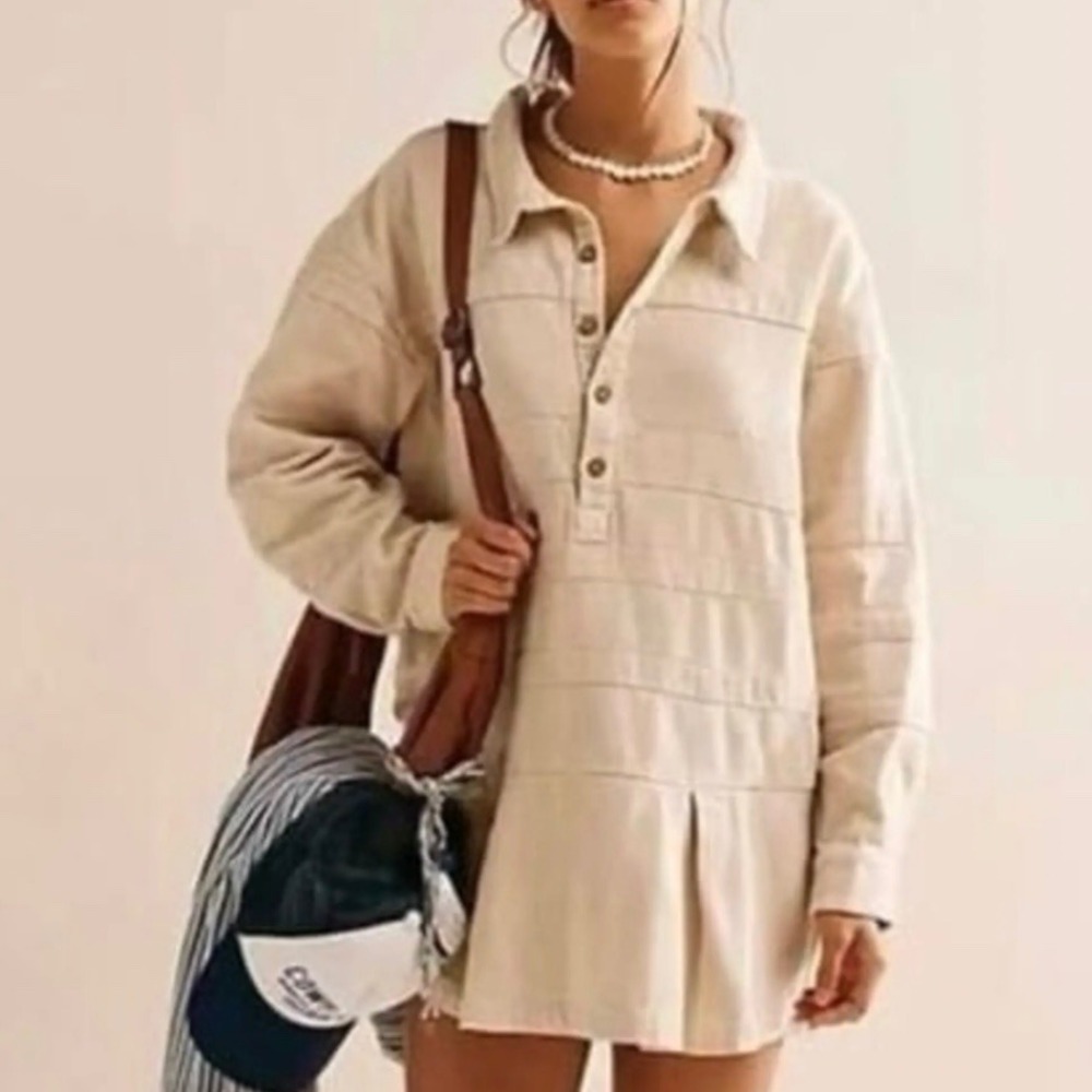 Free People Cream Collared Mini Dress